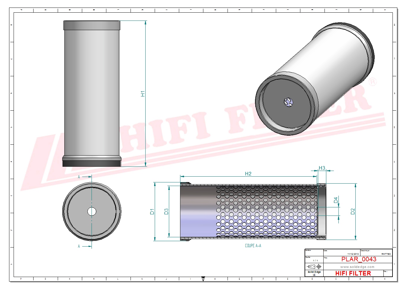 Schema tecnico Filtro aria 4525054129 per trattori e macchine agricole