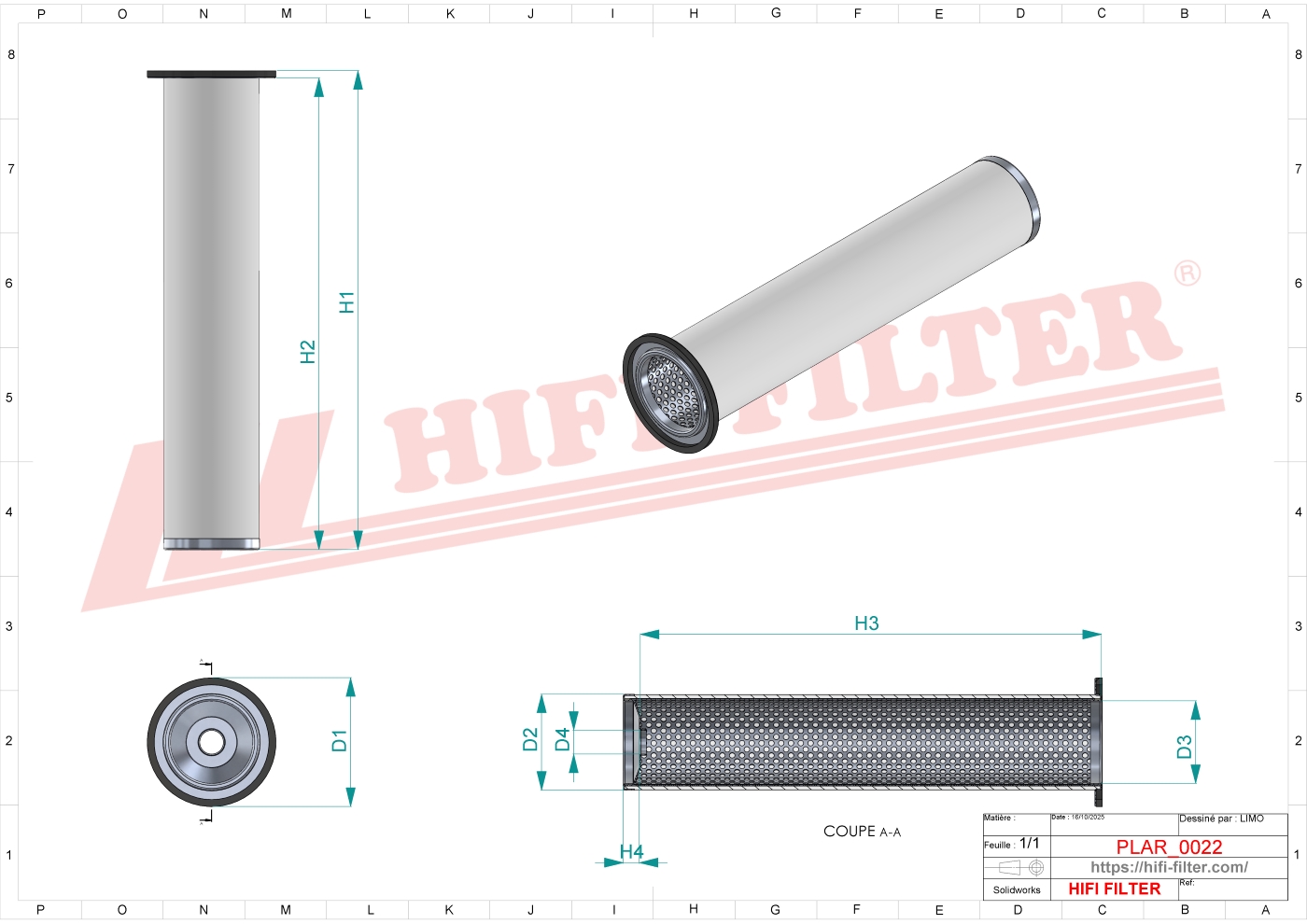 Schema tecnico Filtro aria 6155543 per trattori e macchine agricole