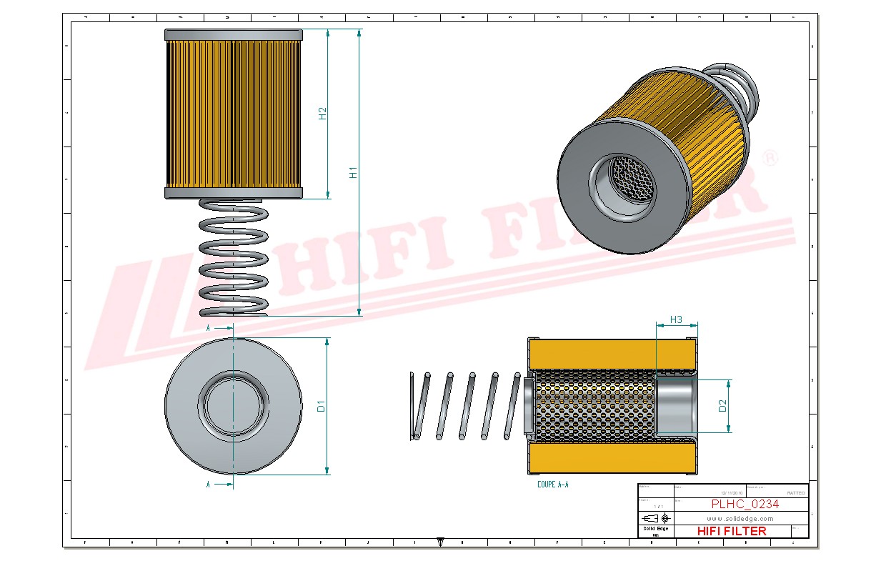 Schema tecnico Filtro idraulico FH079 per trattori e macchine agricole