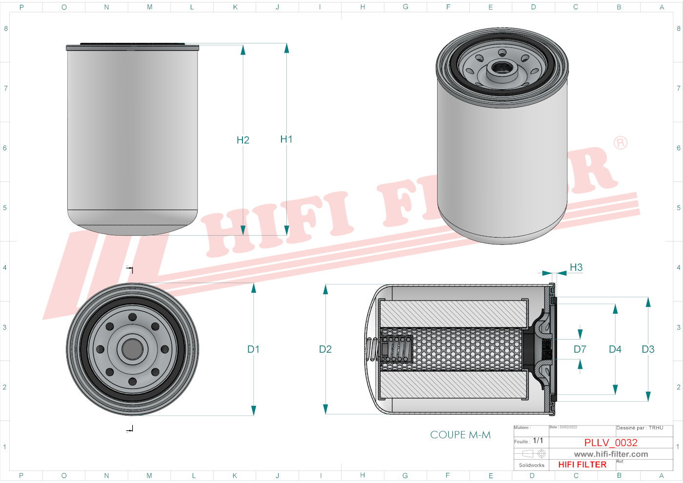 Schema tecnico Filtro olio P55-2411 per trattori e macchine agricole