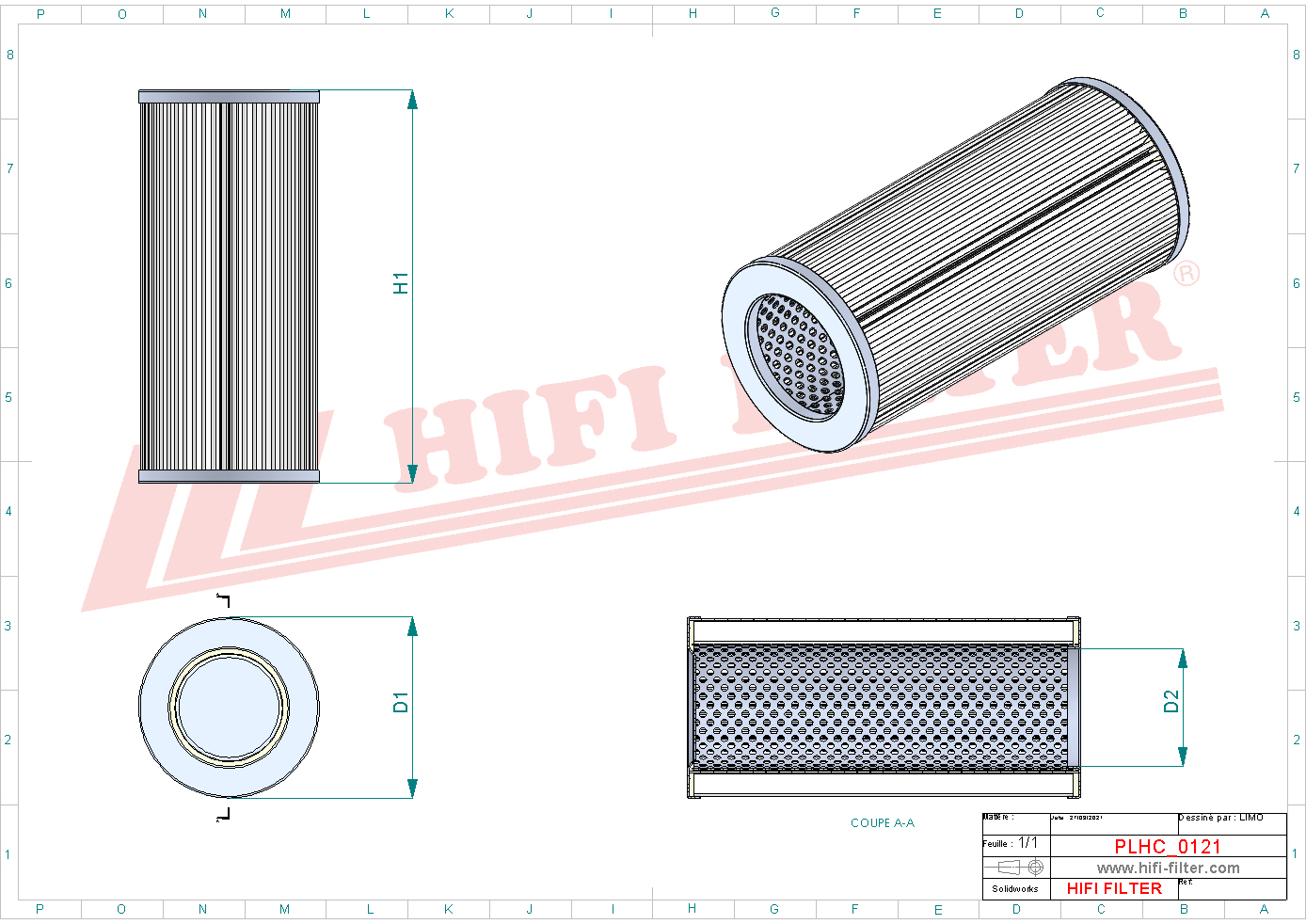 Schema tecnico Filtro idraulico 956815 per trattori e macchine agricole