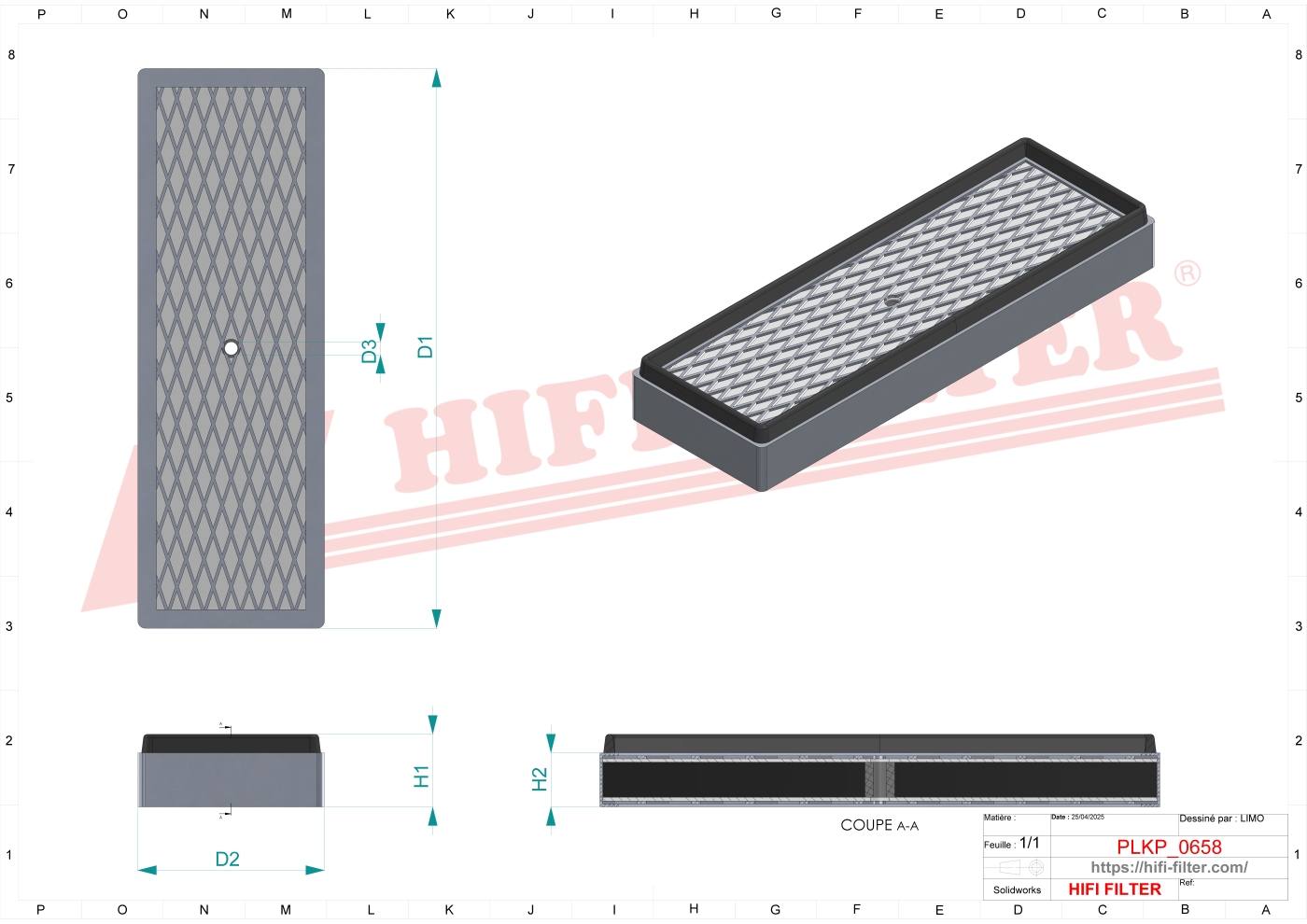 Schema tecnico Filtro abitacolo ai carboni attivi