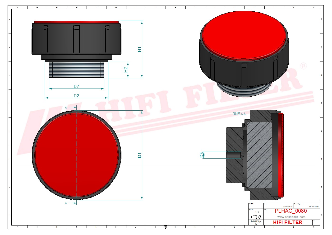 Schema tecnico Filtro aria