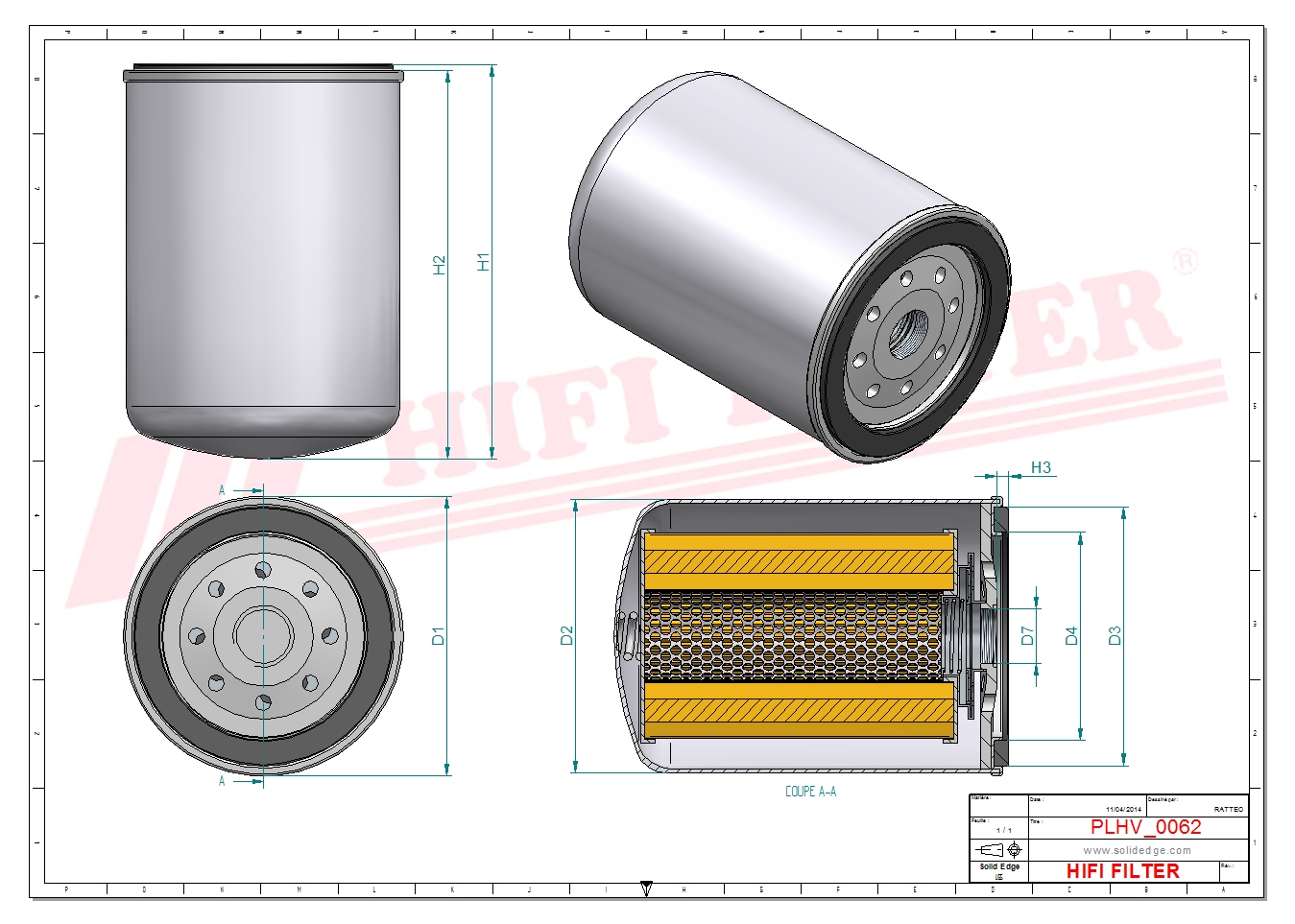 Schema tecnico Filtro olio