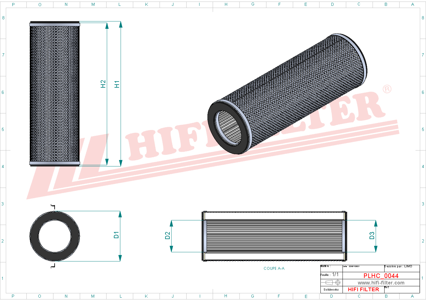 Schema tecnico Filtro olio