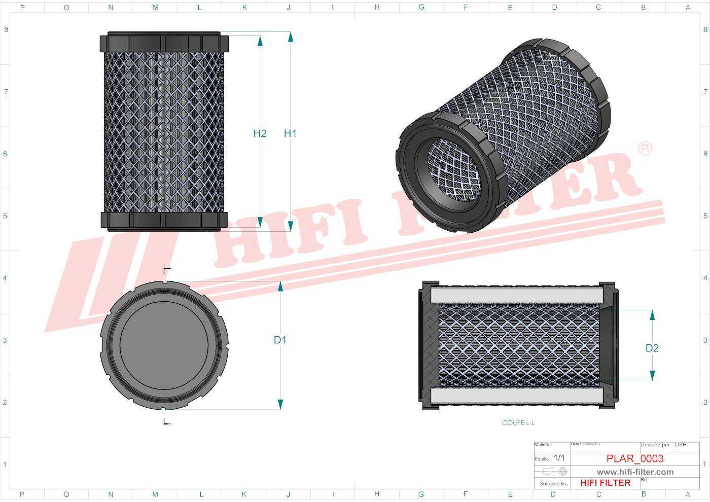 Schema tecnico Filtro aria 1218162540S per trattori e macchine agricole