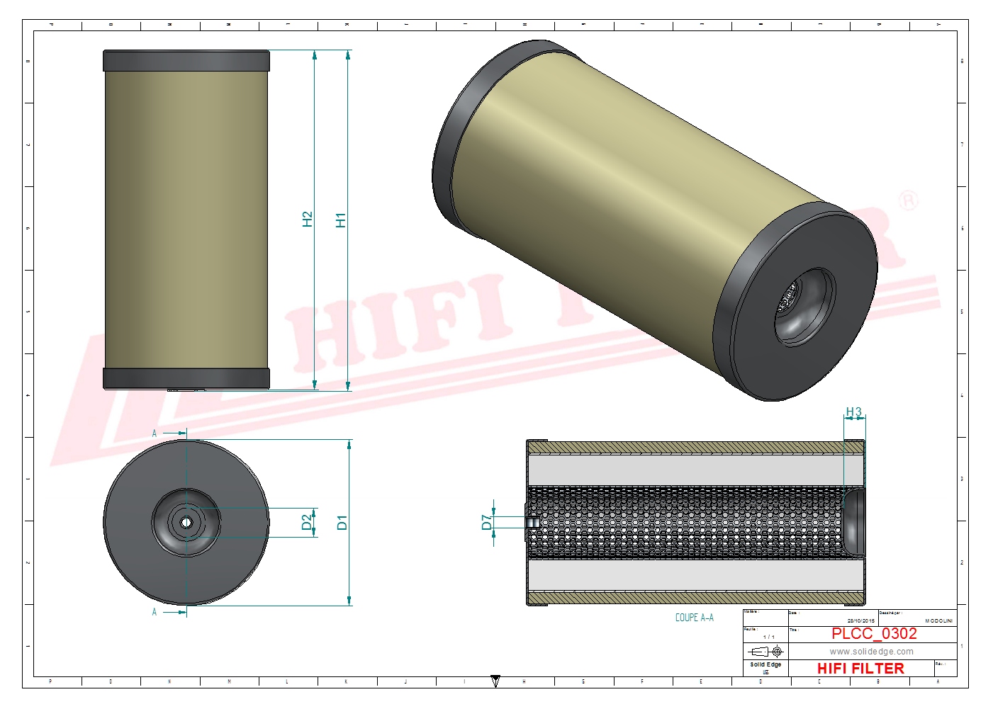 Schema tecnico Filtro carburante