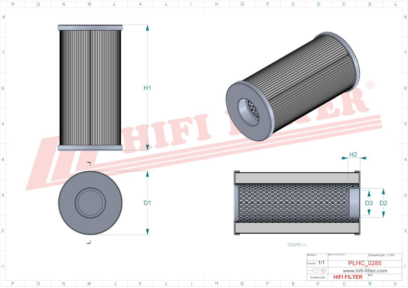 Schema tecnico Filtro idraulico 30.1236 per trattori e macchine agricole