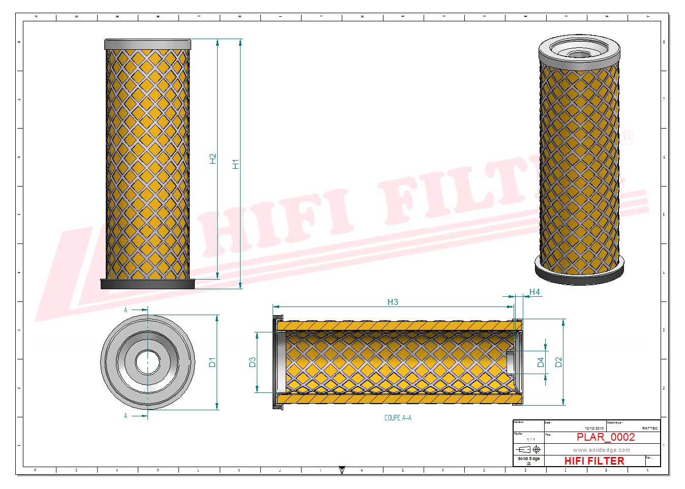 Schema tecnico Filtro aria