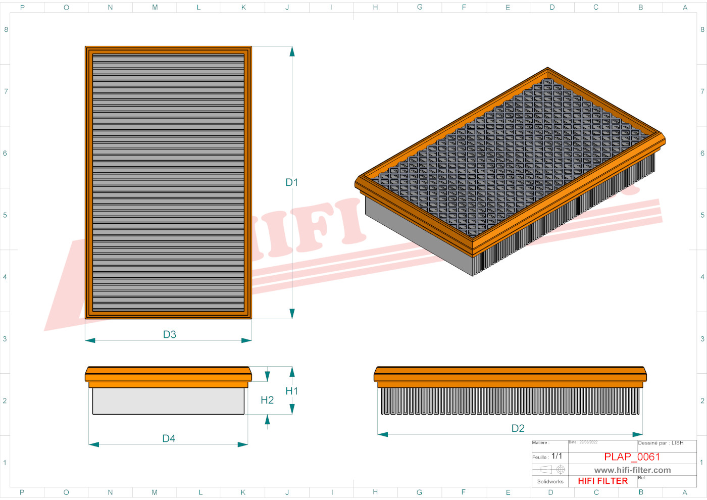 Schema tecnico Filtro aria