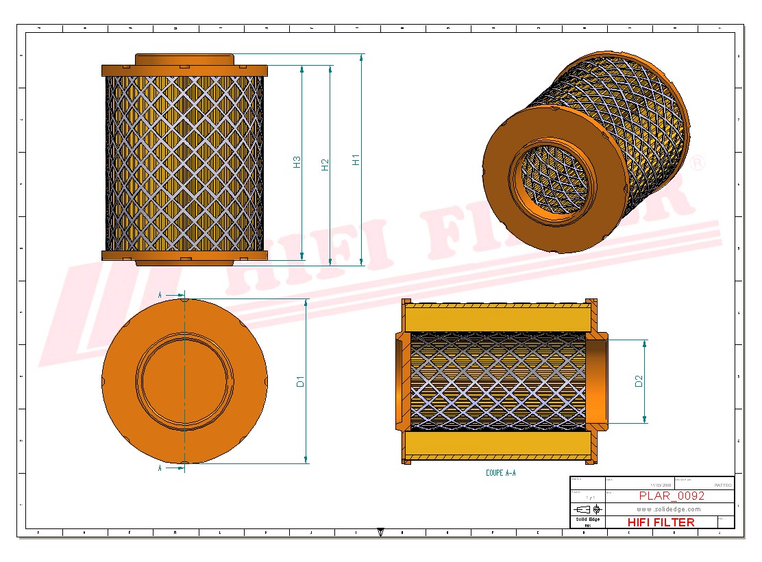 Schema tecnico Filtro aria CR0098 per trattori e macchine agricole