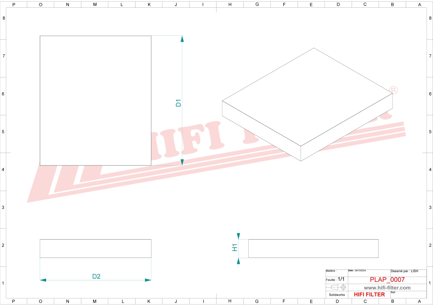 Schema tecnico Filtro aria 1005228861 per trattori e macchine agricole