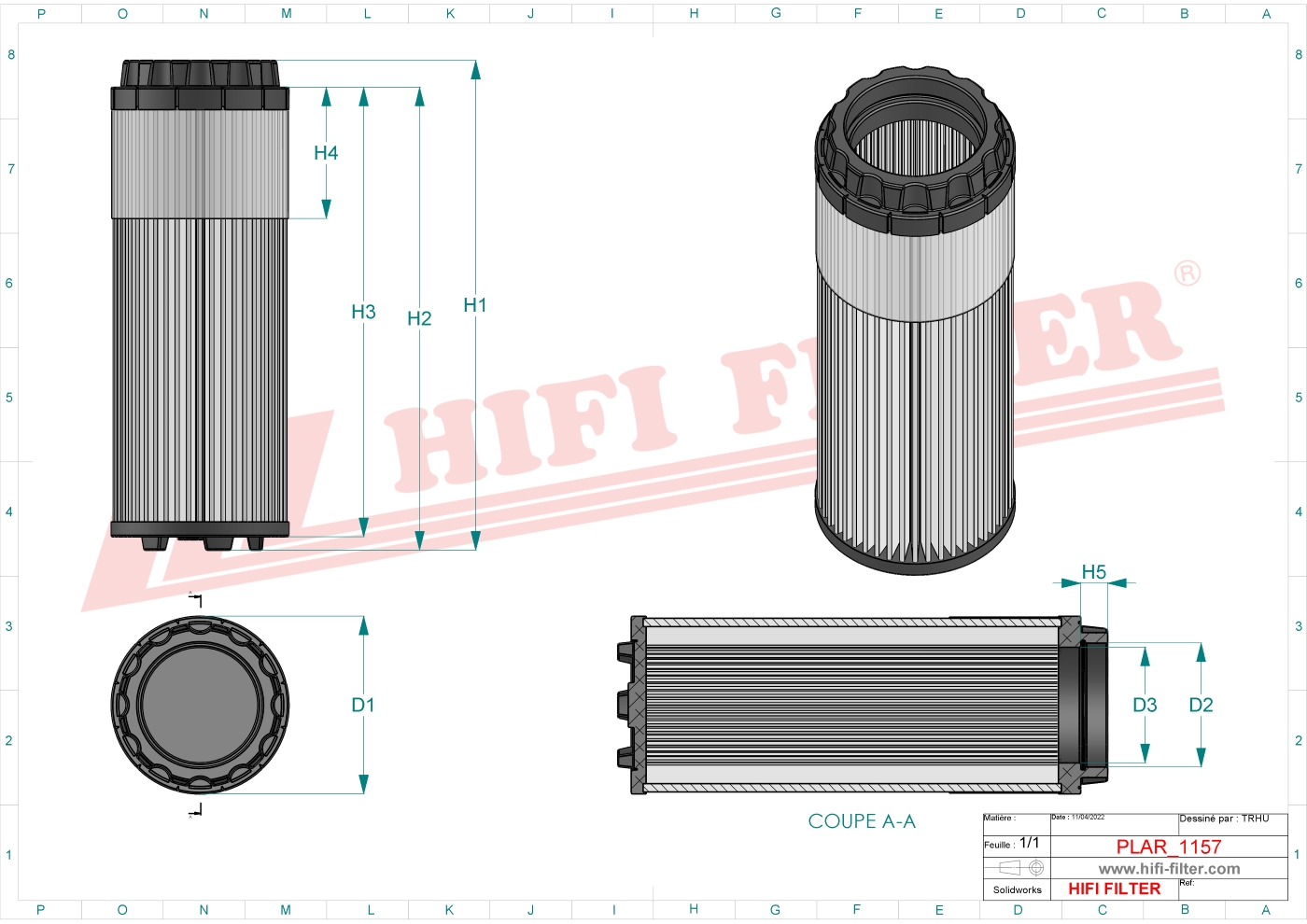 Schema tecnico Filtro aria C12004 per trattori e macchine agricole