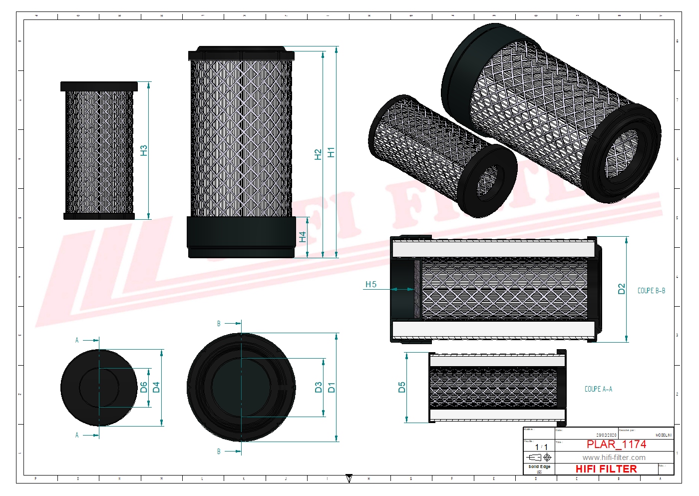 Schema tecnico Filtro aria C37008 per trattori e macchine agricole