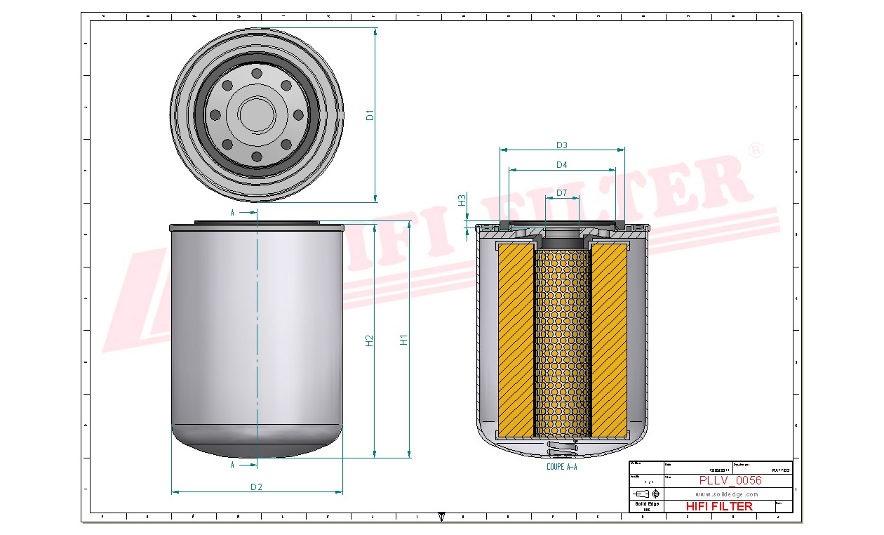 Schema tecnico Filtro olio P55-1304 per trattori e macchine agricole