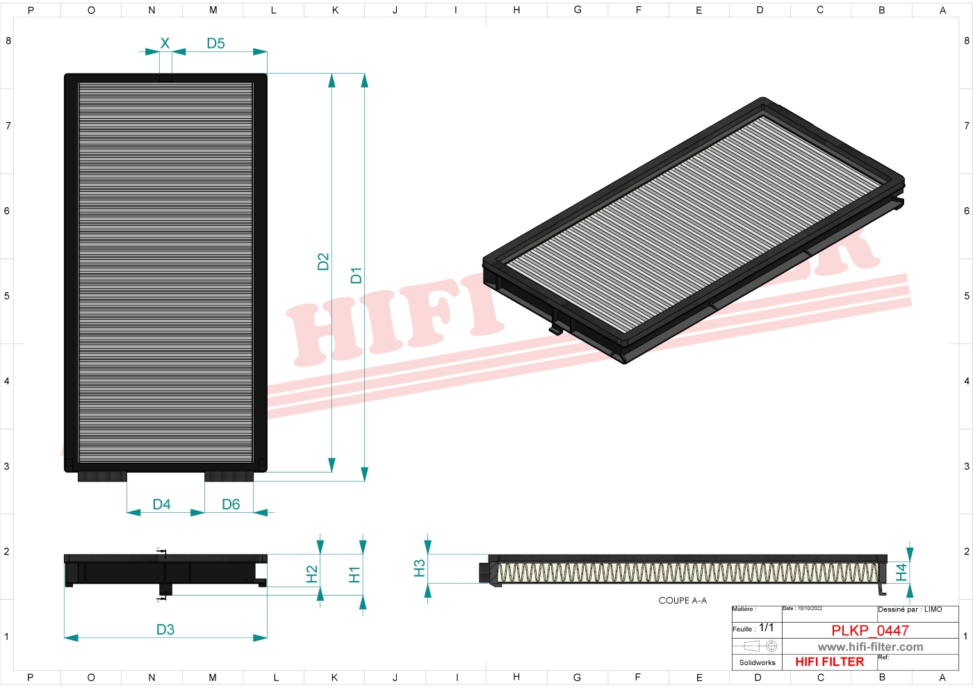 Schema tecnico Filtro abitacolo 238251 per trattori e macchine agricole