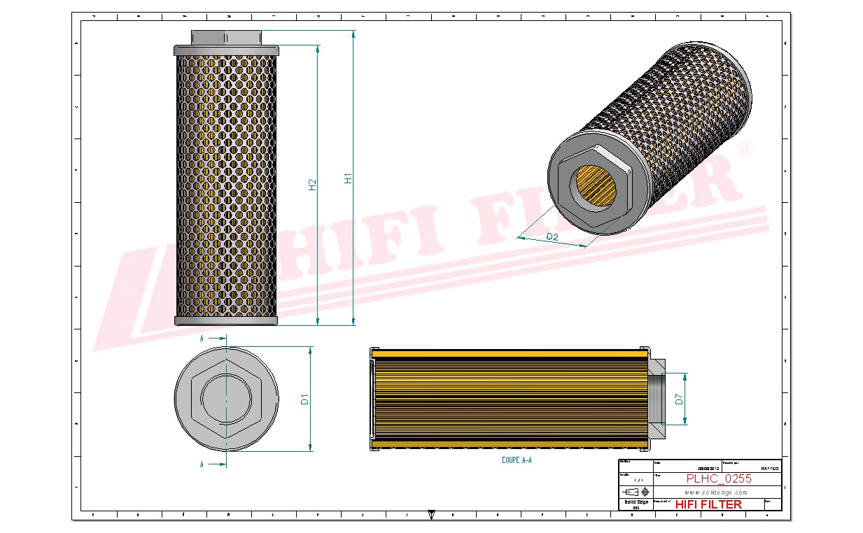 Schema tecnico Filtro idraulico HD9016 per trattori e macchine agricole