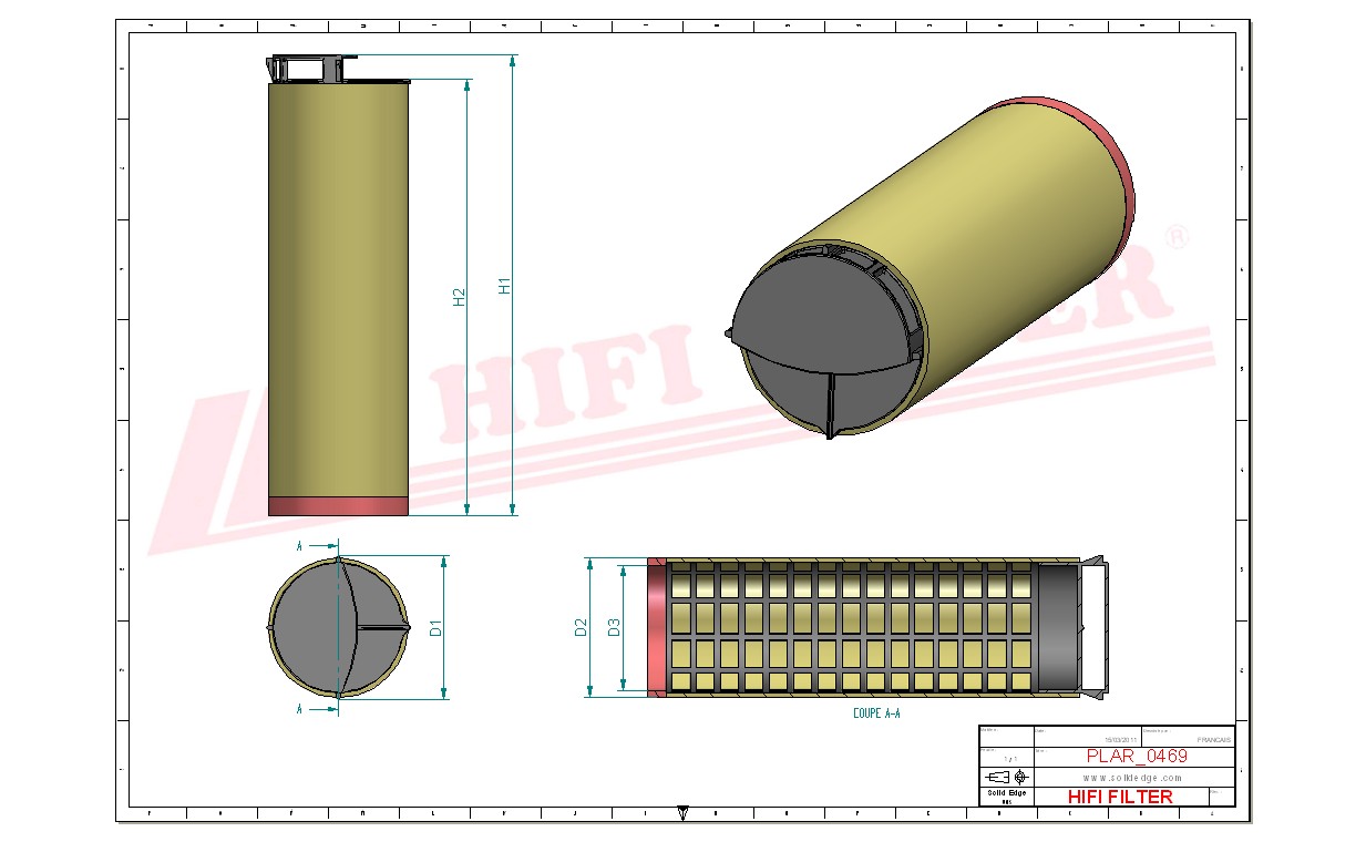 Schema tecnico Filtro aria 0007521990 per trattori e macchine agricole
