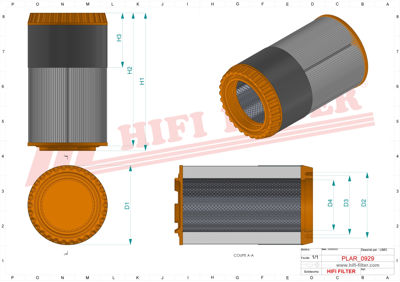 Schema tecnico Filtro aria 00001268420 per trattori e macchine agricole