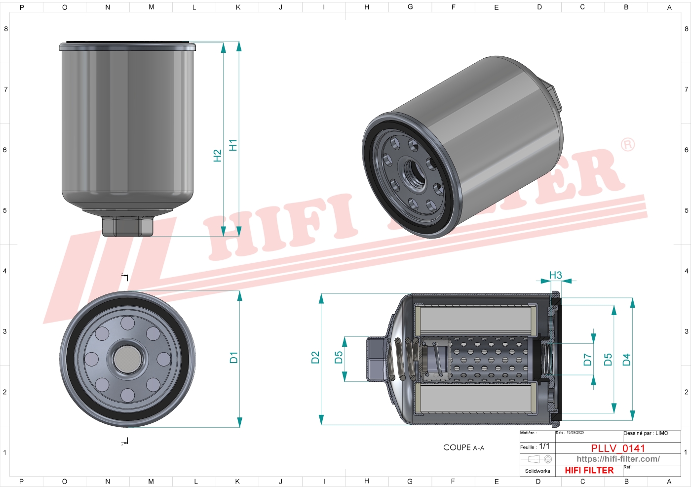 Schema tecnico Filtro olio