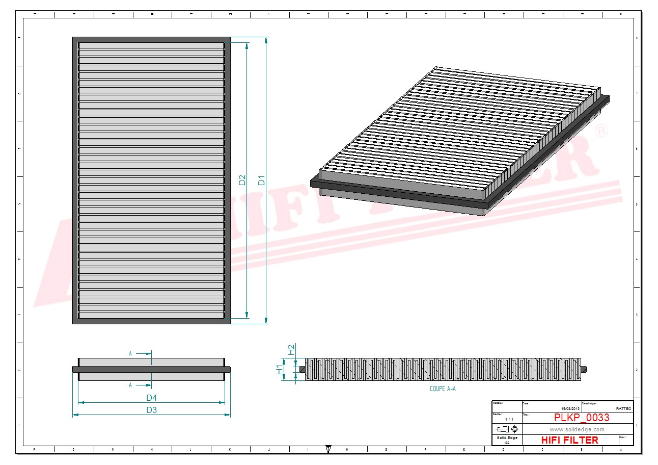 Schema tecnico Filtro abitacolo 1006764093 per trattori e macchine agricole