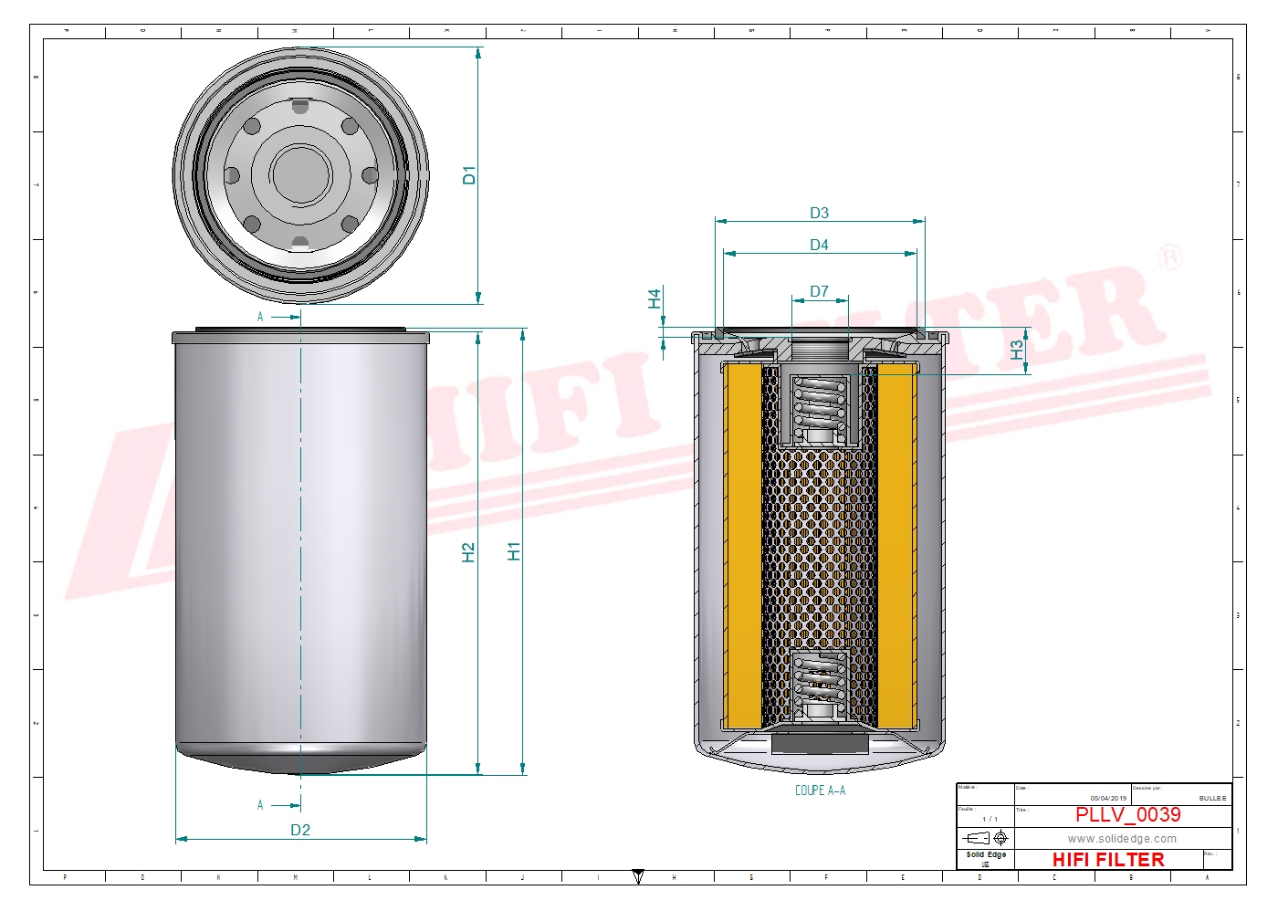 Schema tecnico Filtro olio 232032 per trattori e macchine agricole