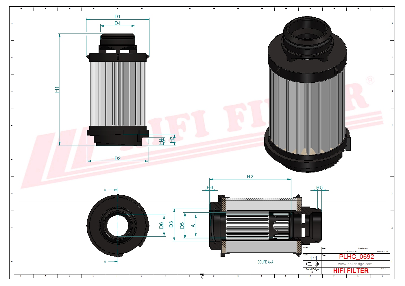 Schema tecnico Filtro idraulico 944436Q per trattori e macchine agricole