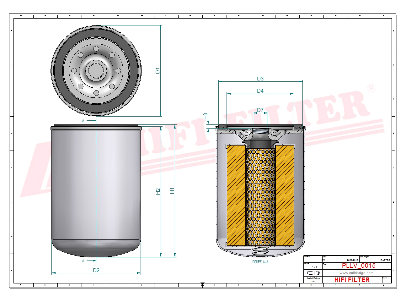 Schema tecnico Filtro olio 241390007K04 per trattori e macchine agricole