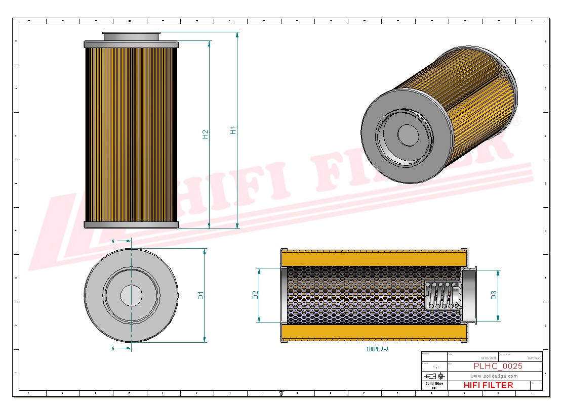 Schema tecnico Filtro idraulico 01E175/10VG16SP per trattori e macchine agricole