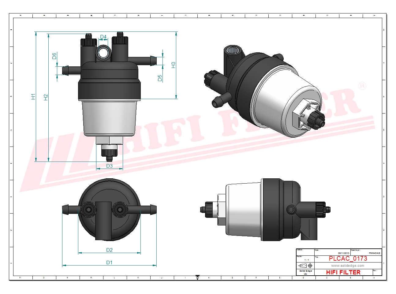 Schema tecnico Filtro carburante SN30035 per trattori e macchine agricole