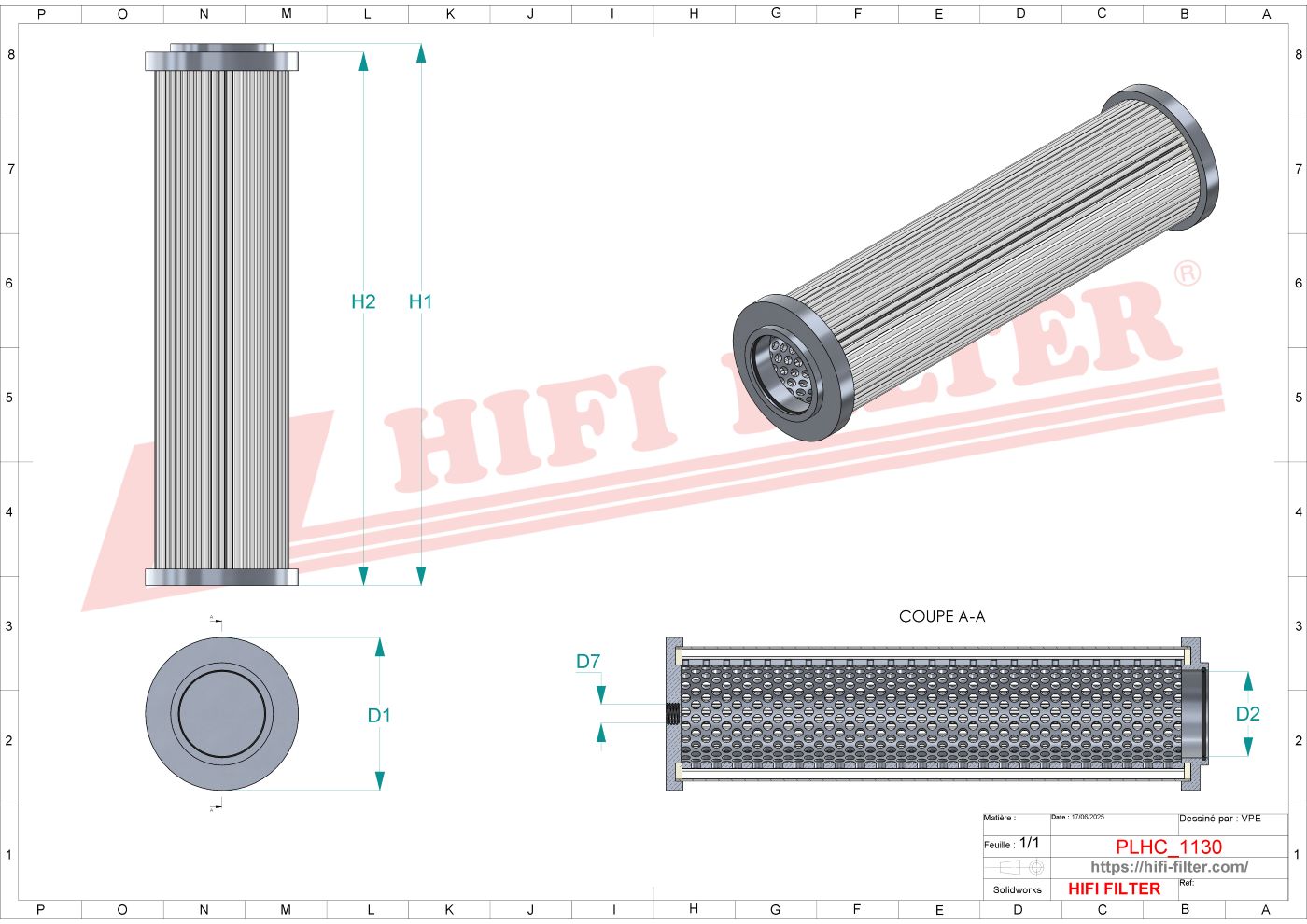 Schema tecnico Filtro idraulico 84484094 per trattori e macchine agricole