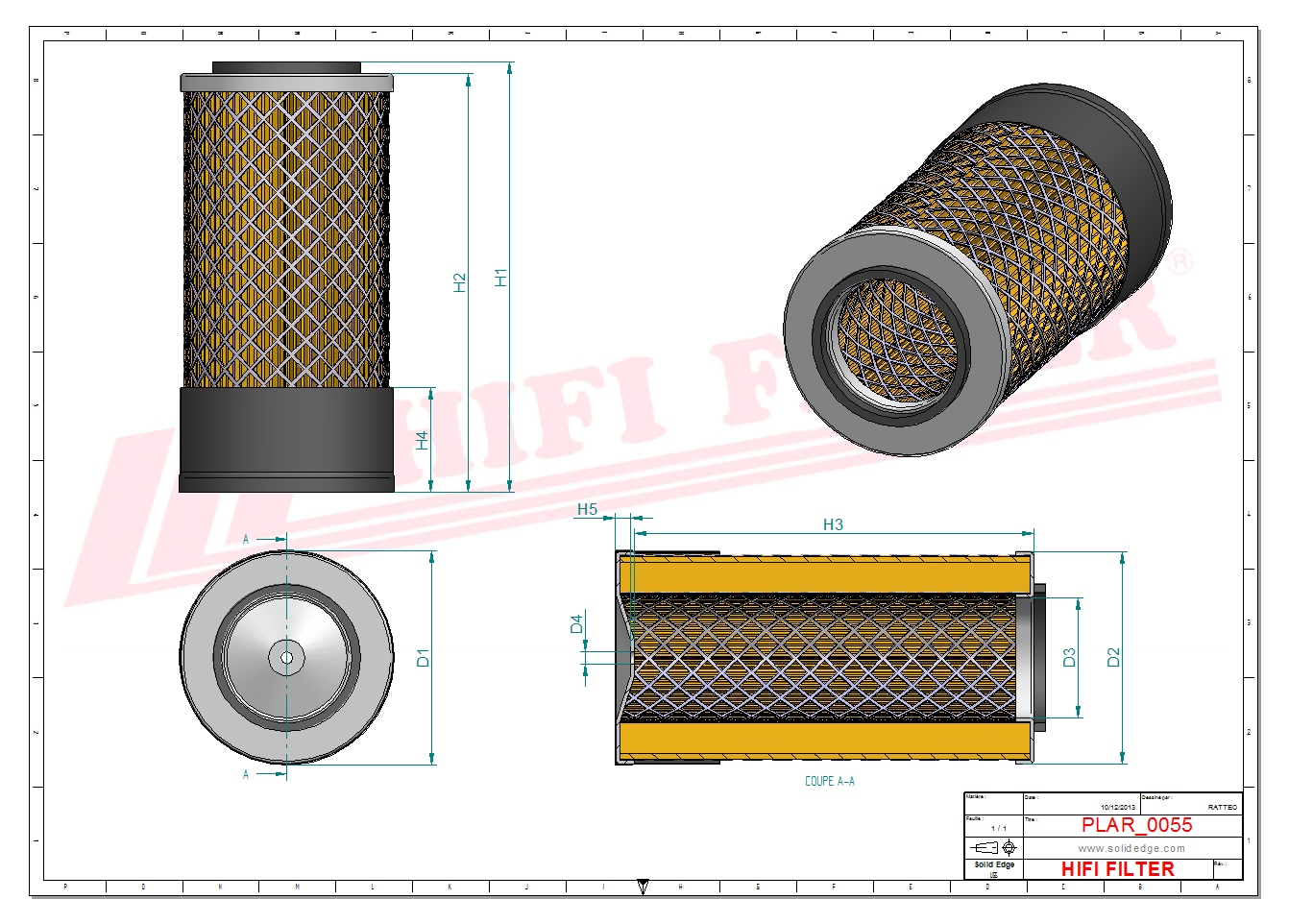 Schema tecnico Filtro aria 4594054154 per trattori e macchine agricole
