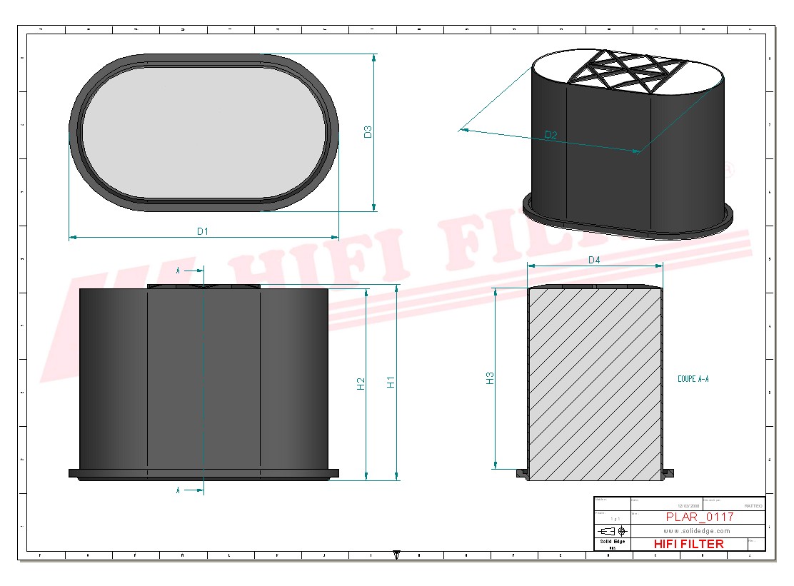 Schema tecnico Filtro aria CP25003 per trattori e macchine agricole