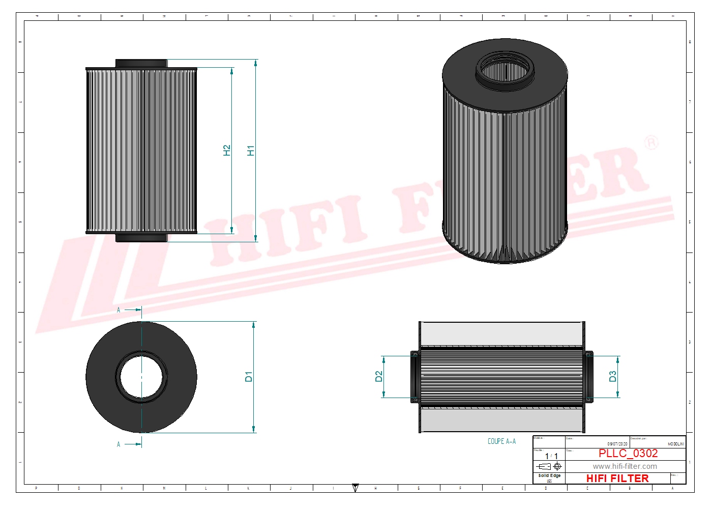 Schema tecnico Filtro olio P95-9772 per trattori e macchine agricole