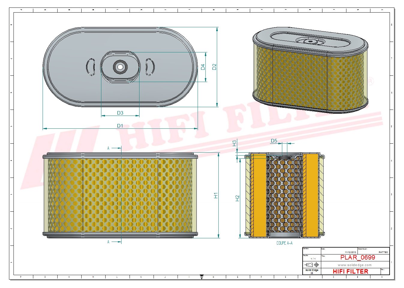 Schema tecnico Filtro aria 170510 per trattori e macchine agricole