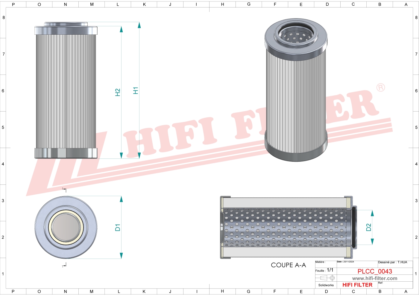 Schema tecnico Filtro carburante 124550-55700 per trattori e macchine agricole