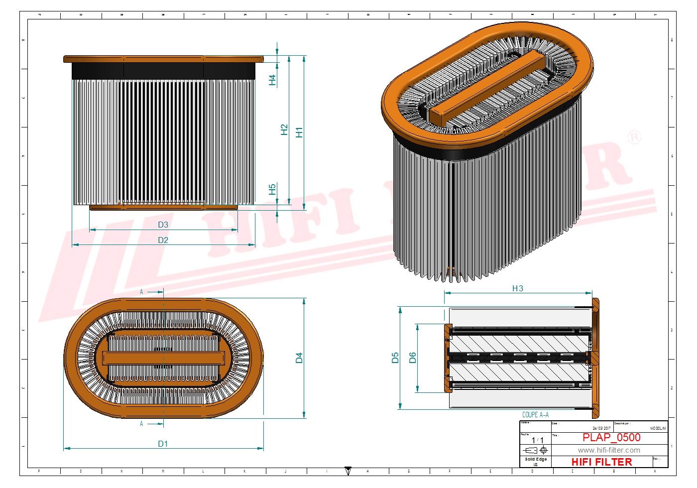 Schema tecnico Filtro aria 0011507880 per trattori e macchine agricole