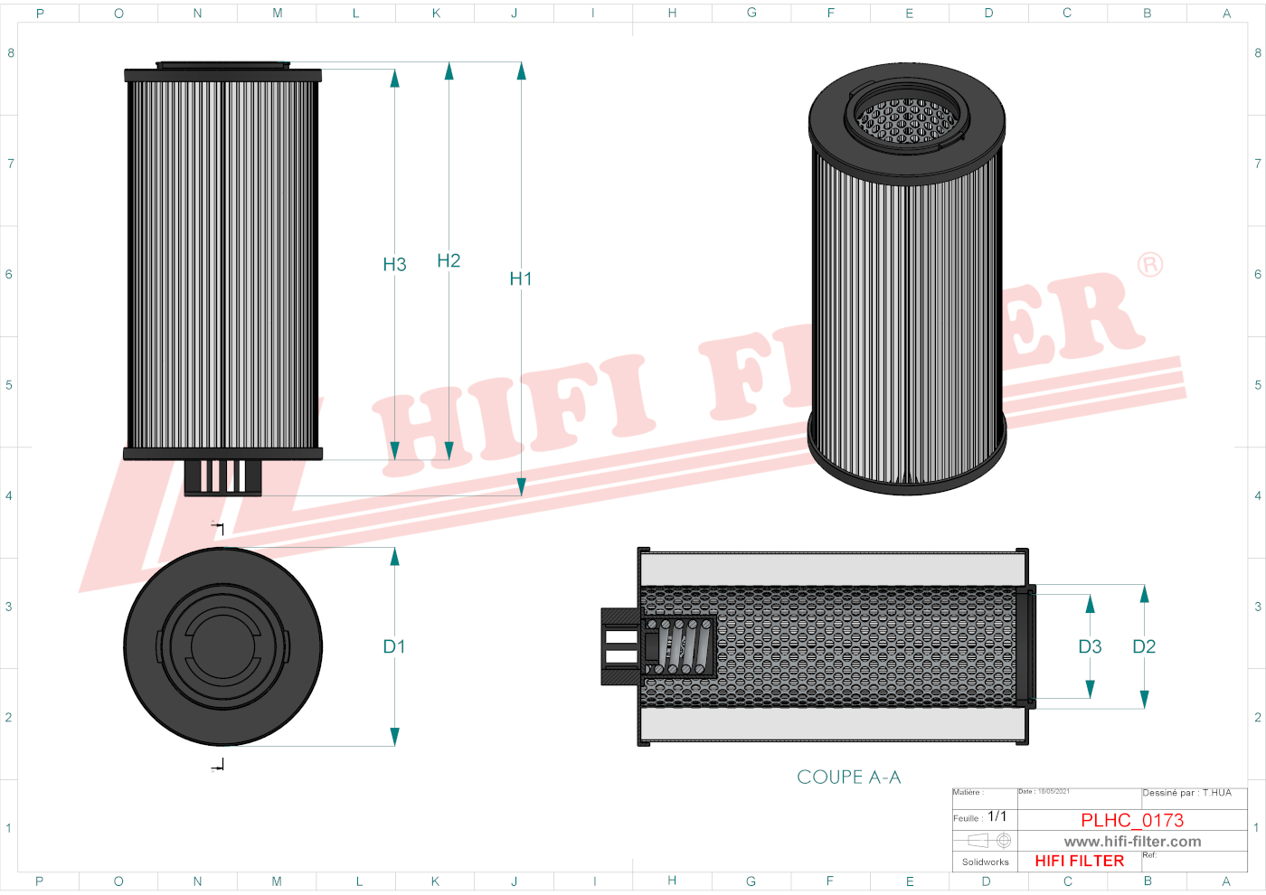Schema tecnico Filtro idraulico 0090 R010BN3HC per trattori e macchine agricole