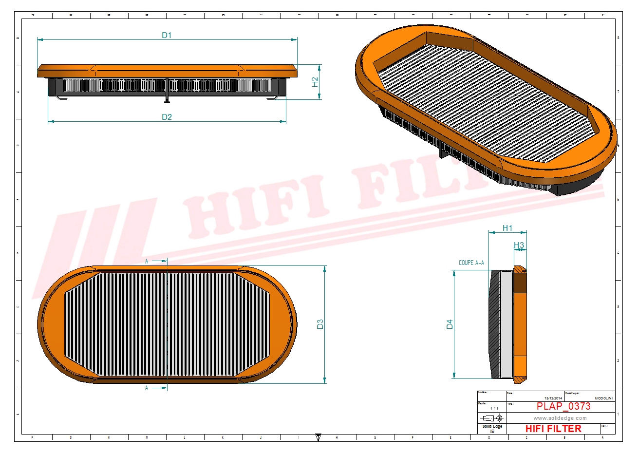 Schema tecnico Filtro aria