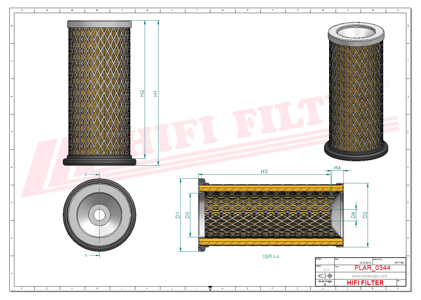 Schema tecnico Filtro aria 9231100532 per trattori e macchine agricole