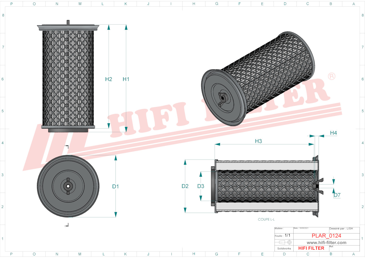 Schema tecnico Filtro aria P78-0310 per trattori e macchine agricole