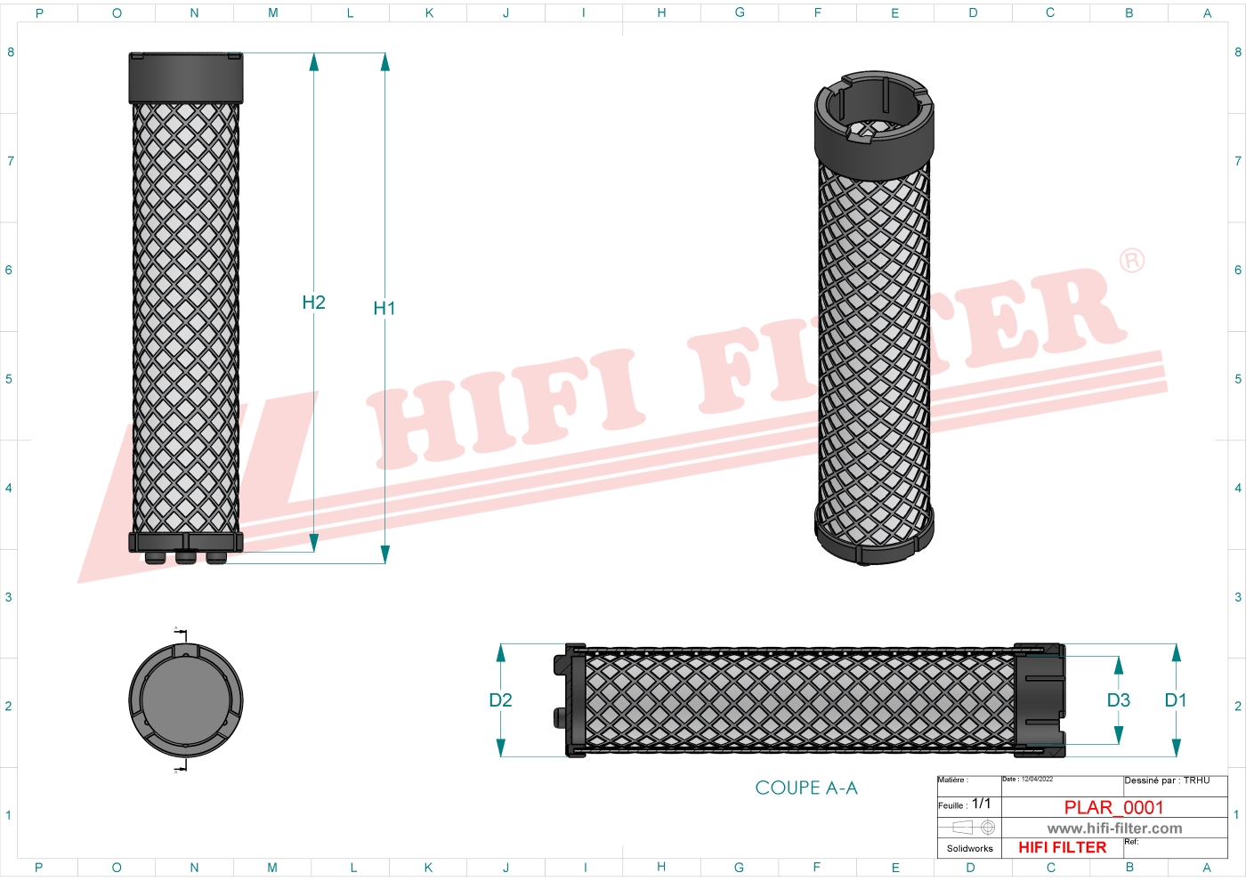 Schema tecnico Filtro aria 1218162560S per trattori e macchine agricole