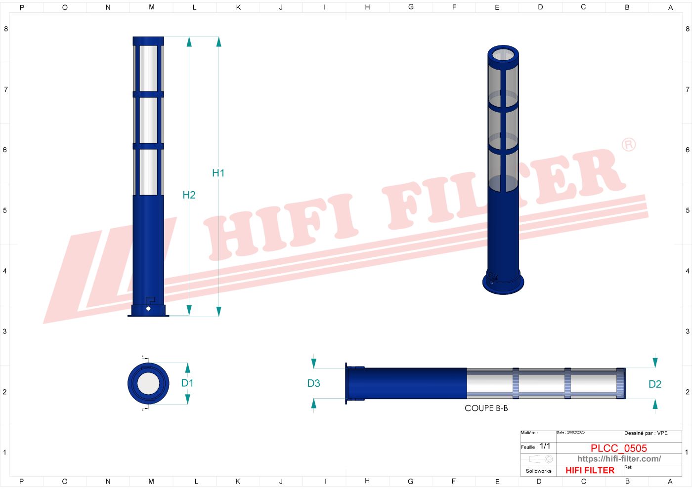 Schema tecnico Filtro Urea H842201110040 per trattori e macchine agricole