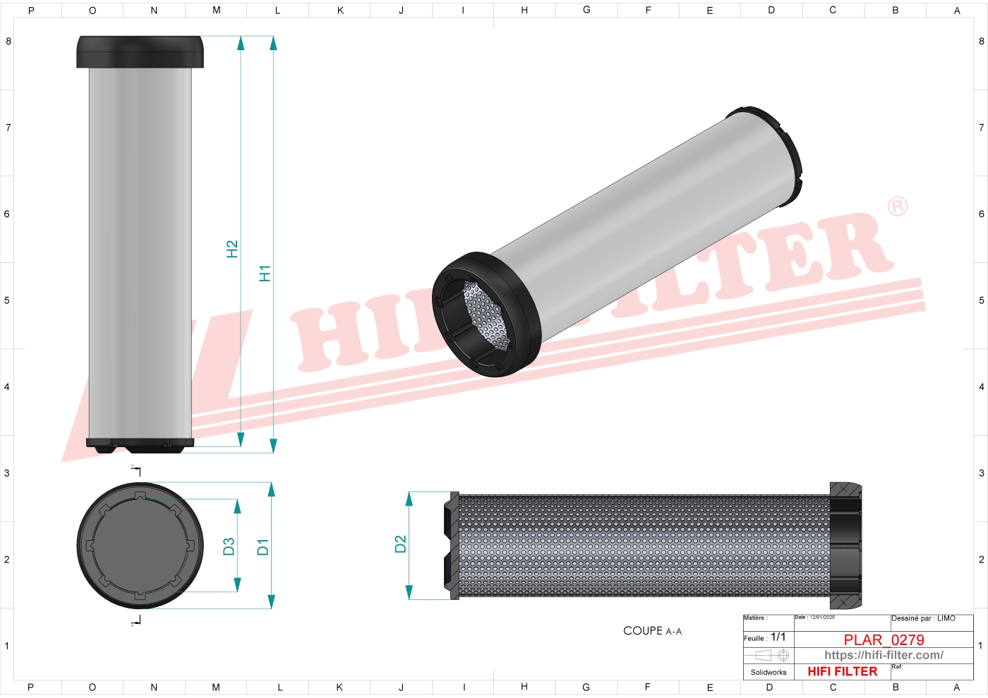 Schema tecnico Filtro aria
