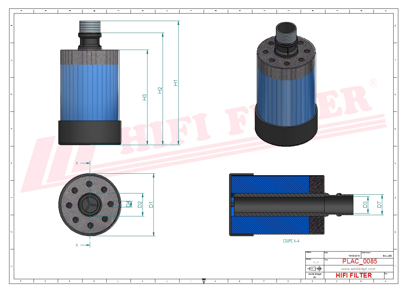 Schema tecnico Filtro Deumidificazione Dell'Aria 934330T per trattori e macchine agricole