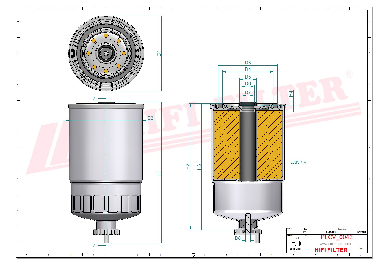Schema tecnico Filtro carburante