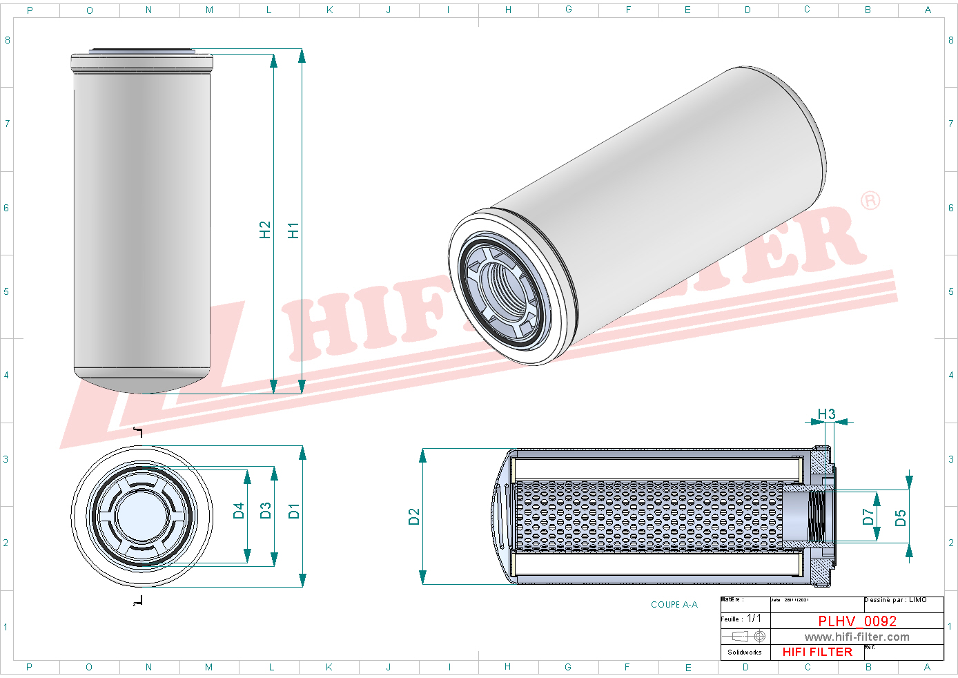 Schema tecnico Filtro olio
