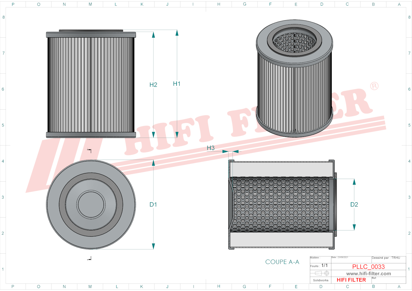 Schema tecnico Filtro olio WOE44121 per trattori e macchine agricole