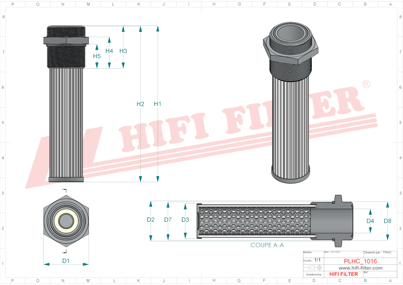 Schema tecnico Filtro idraulico HD6013 per trattori e macchine agricole