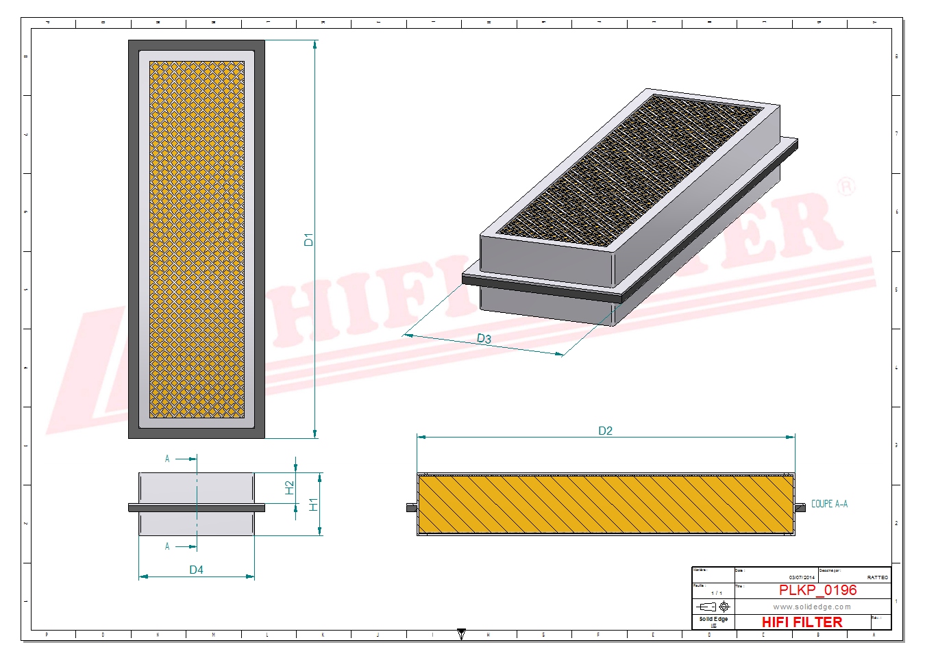 Schema tecnico Filtro abitacolo ai carboni attivi